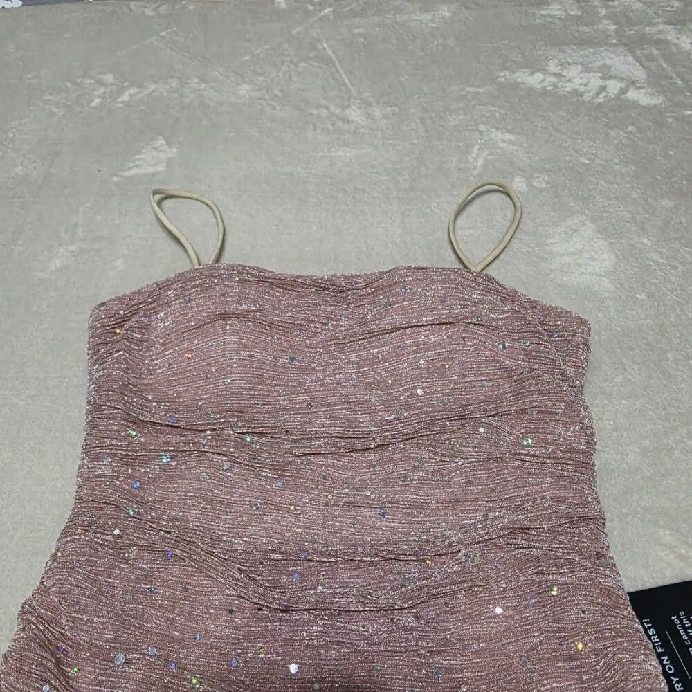 Lulus Flirty Vibes Bodycon Mini Dress Small Pink Shimmer Sequin Straps New w/Tag - Picture 4 of 14